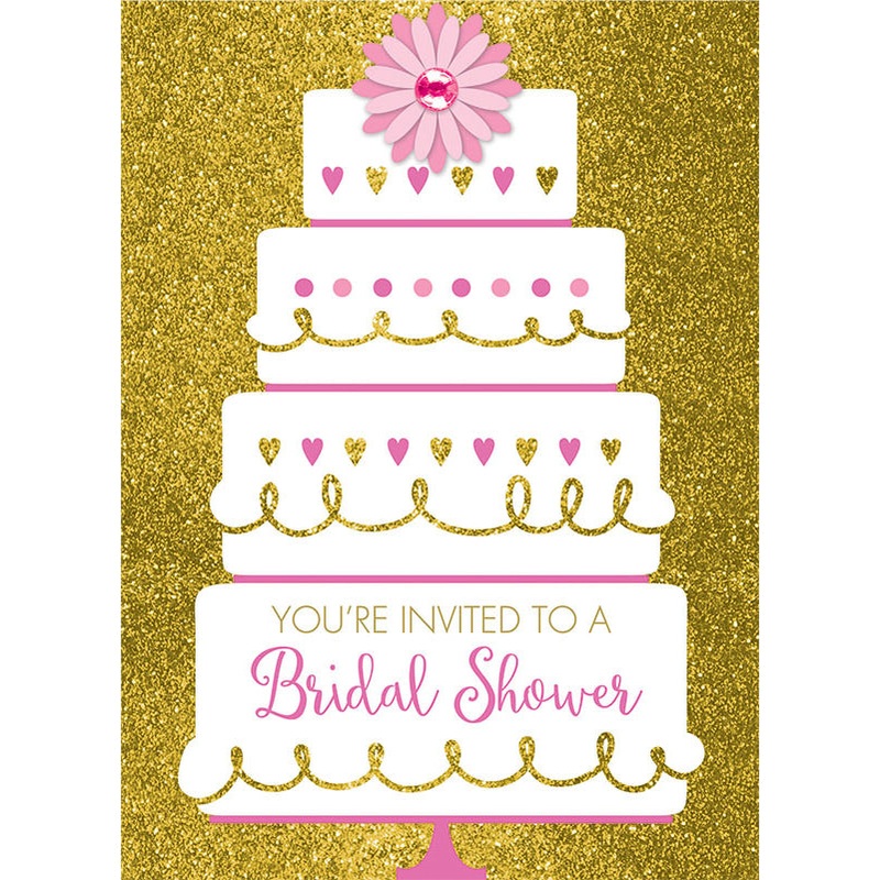 Bridal Shower Wedding Cake Jumbo Deluxe Invitations (8 ct)