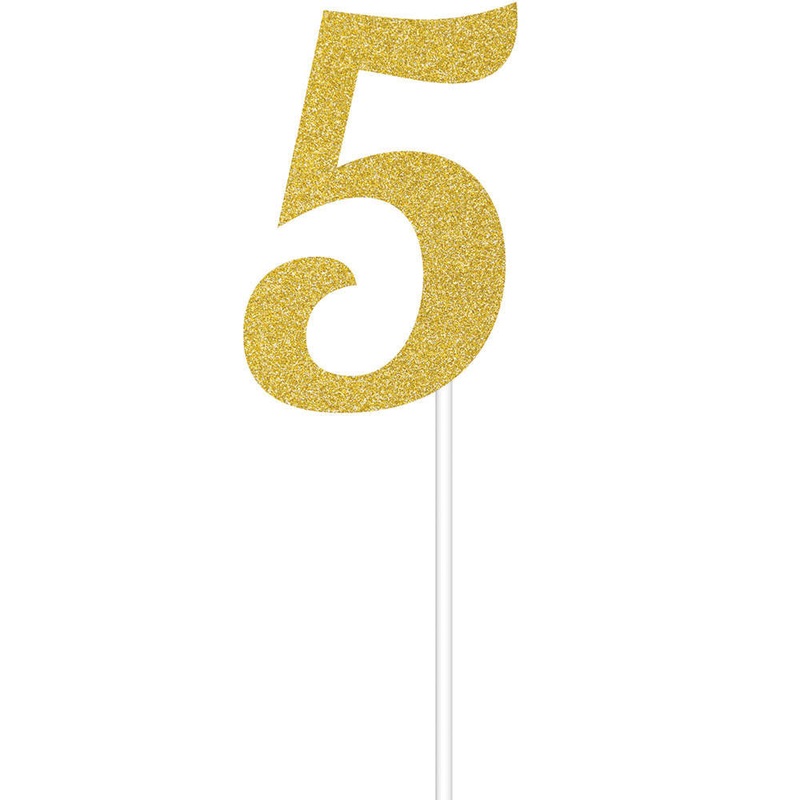 Gold Glitter 5 Cake Topper