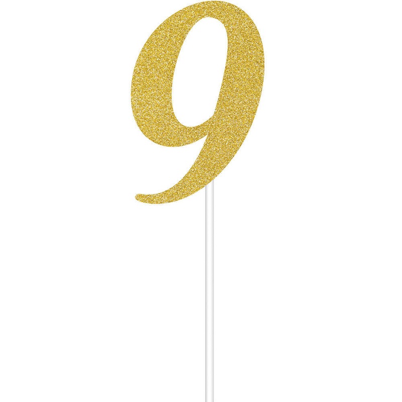 Gold Glitter 9 Cake Topper