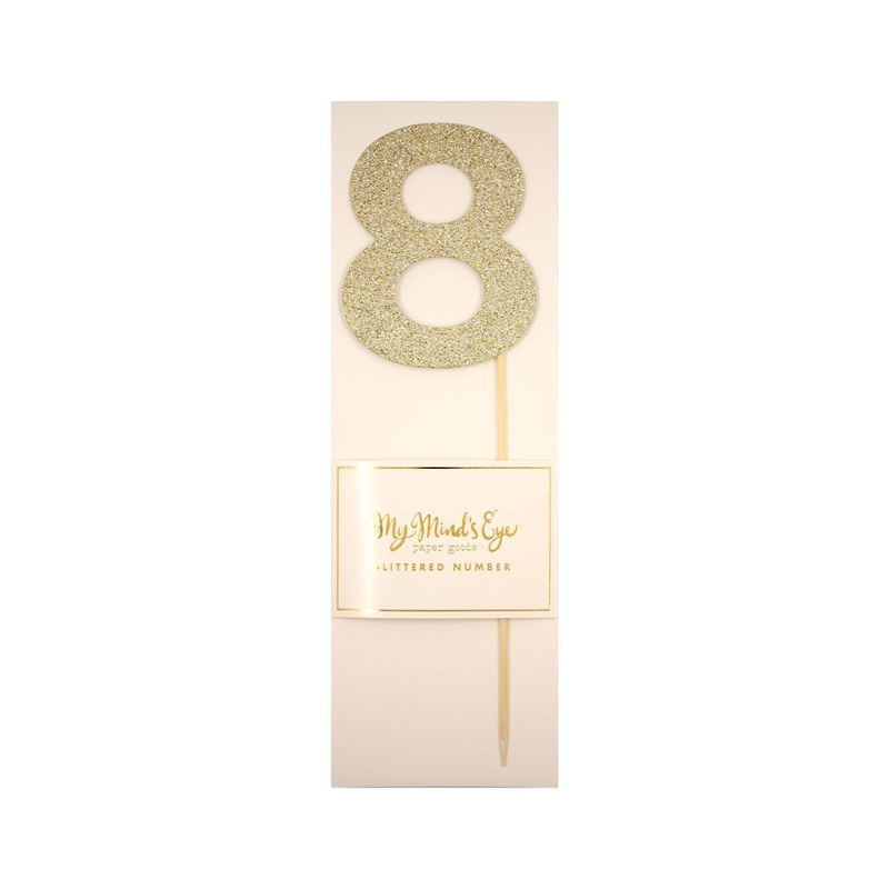 Gold Glitter Number Cake Topper Party Pick No. 8