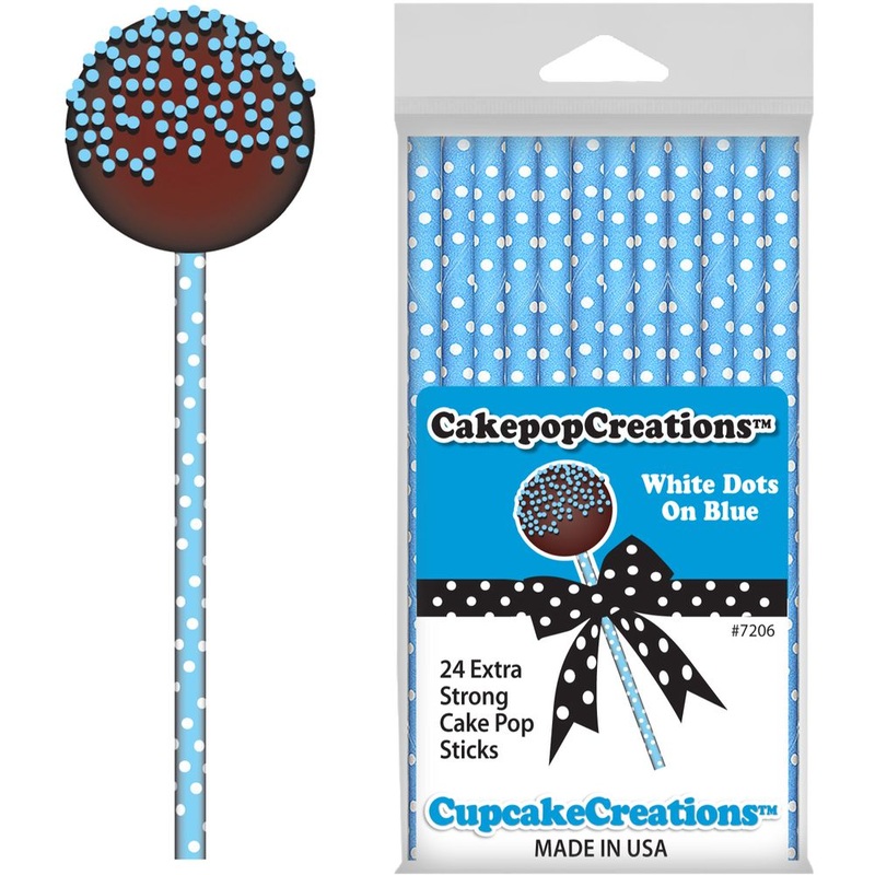 Light Blue with White Dots Cake Pop Sticks