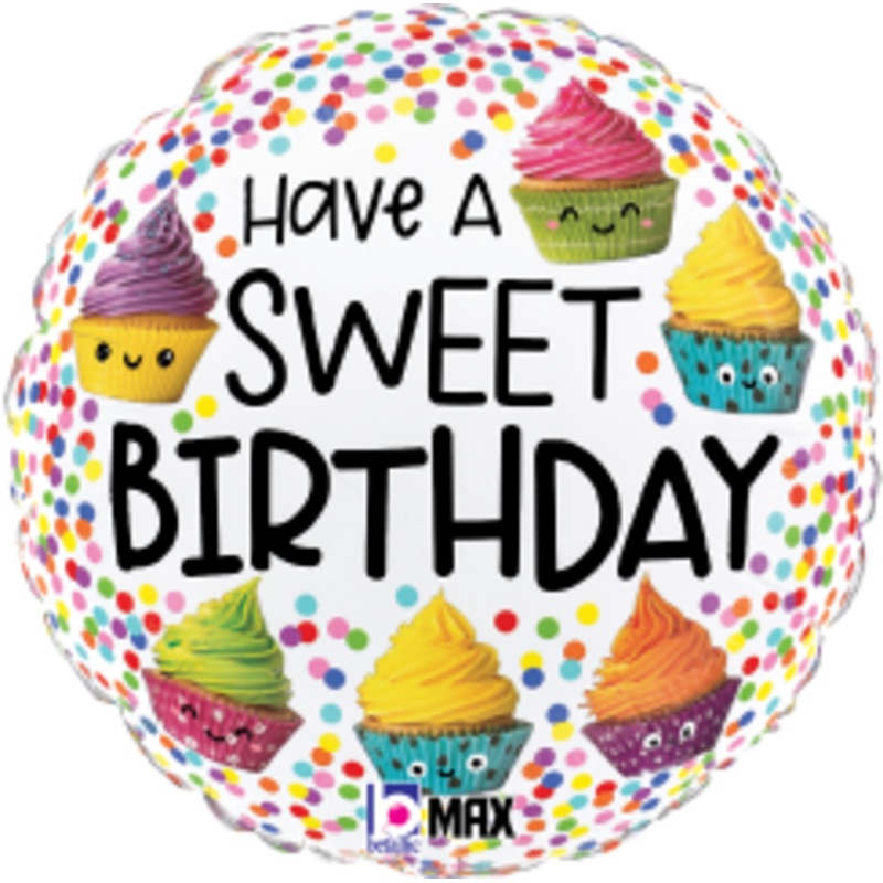 Betallic Cute Cupcakes Birthday 18 inch MAX Float Packaged 1ct