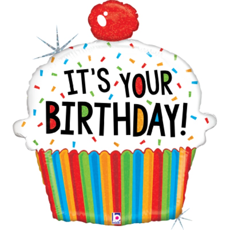 Betallic It's Your Birthday Cupcake 24 inch Holographic Shaped Foil Balloon Packaged 1ct