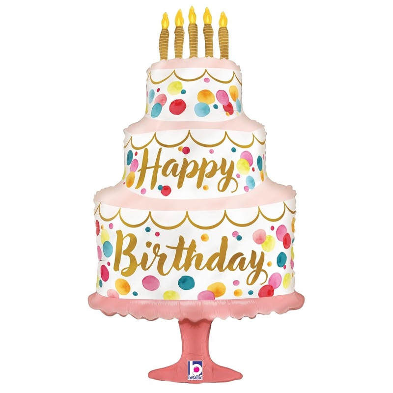 Betallic Satin Birthday Pink Cake 33 inch Foil Balloon Packaged