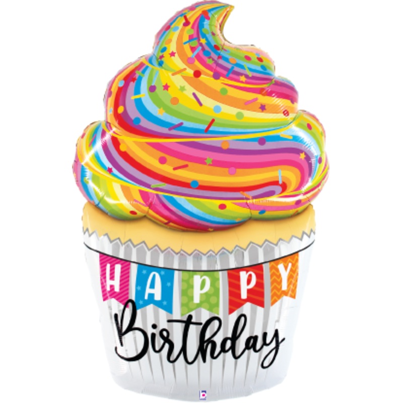Betallic Special Delivery Birthday Cupcake 56 inch Shaped Foil Balloon Packaged (bottom air-filled) 1ct