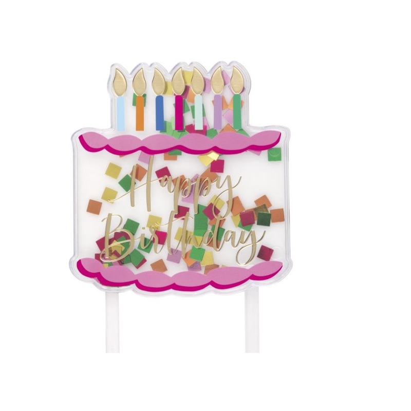 Confetti-Filled Clear Plastic "Happy Birthday" Cake Pick