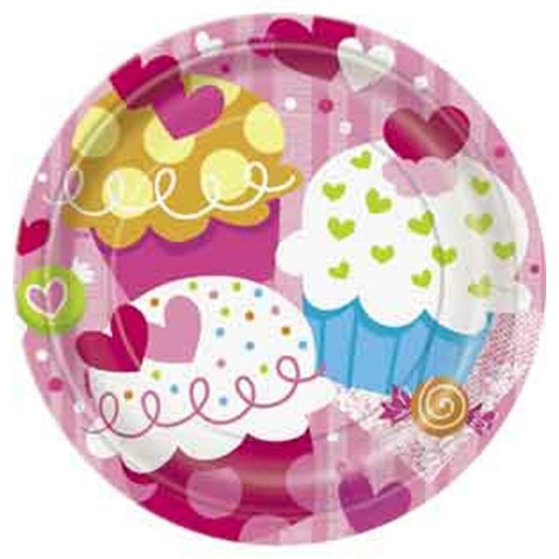 Cupcake Hearts 7in Plate 8ct