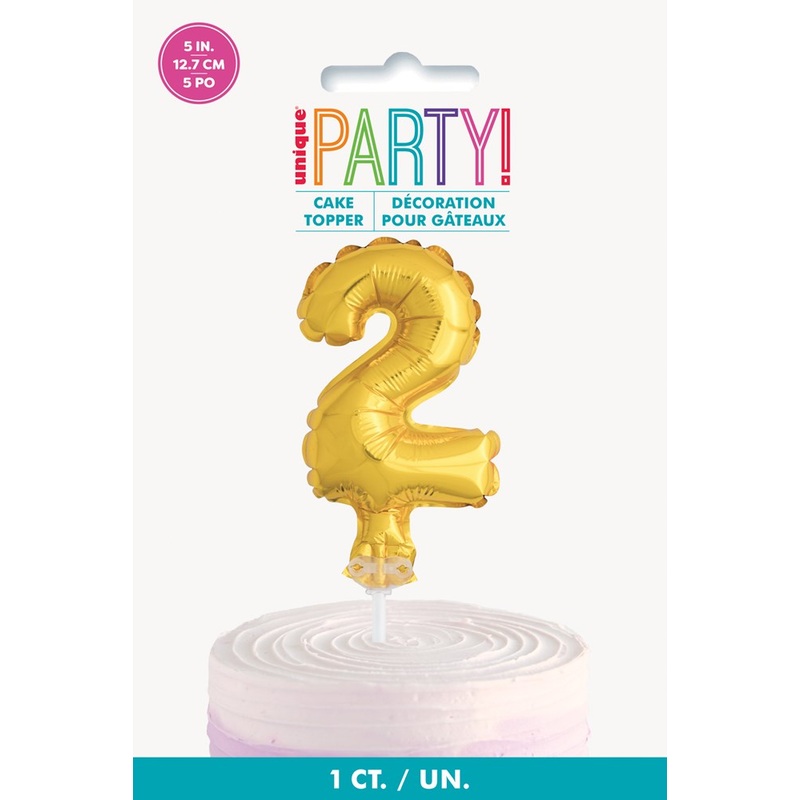 Gold Foil Number 2 Balloon 5 inch Cake Topper