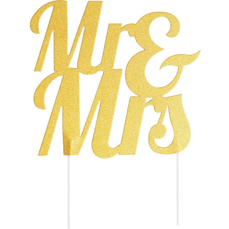 Gold Glitter Mr and Mrs Cake Topper 1Ct