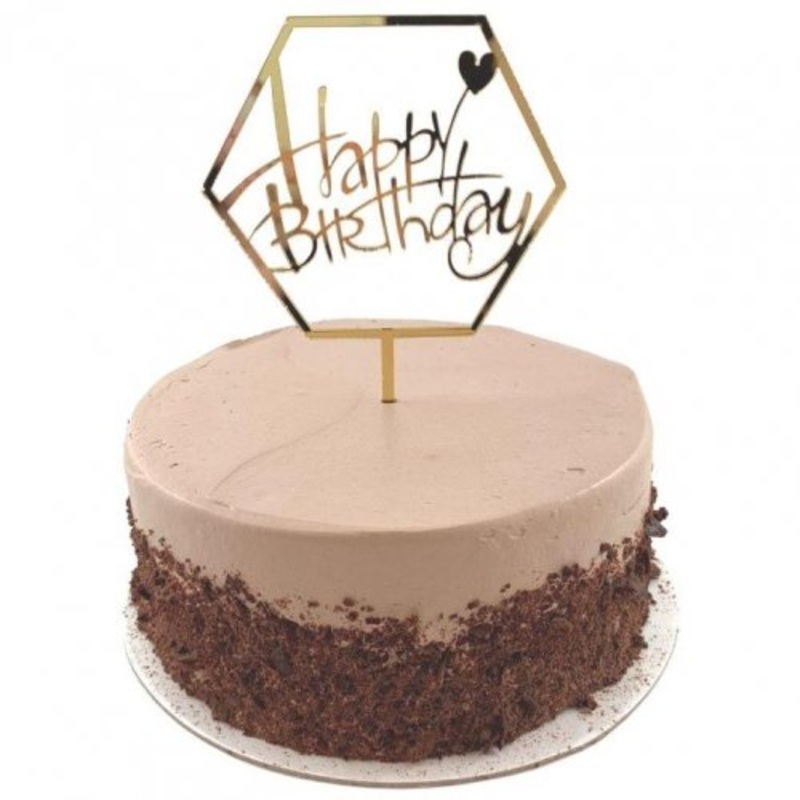 Happy Birthday Hex Gold Acrylic Cake Topper