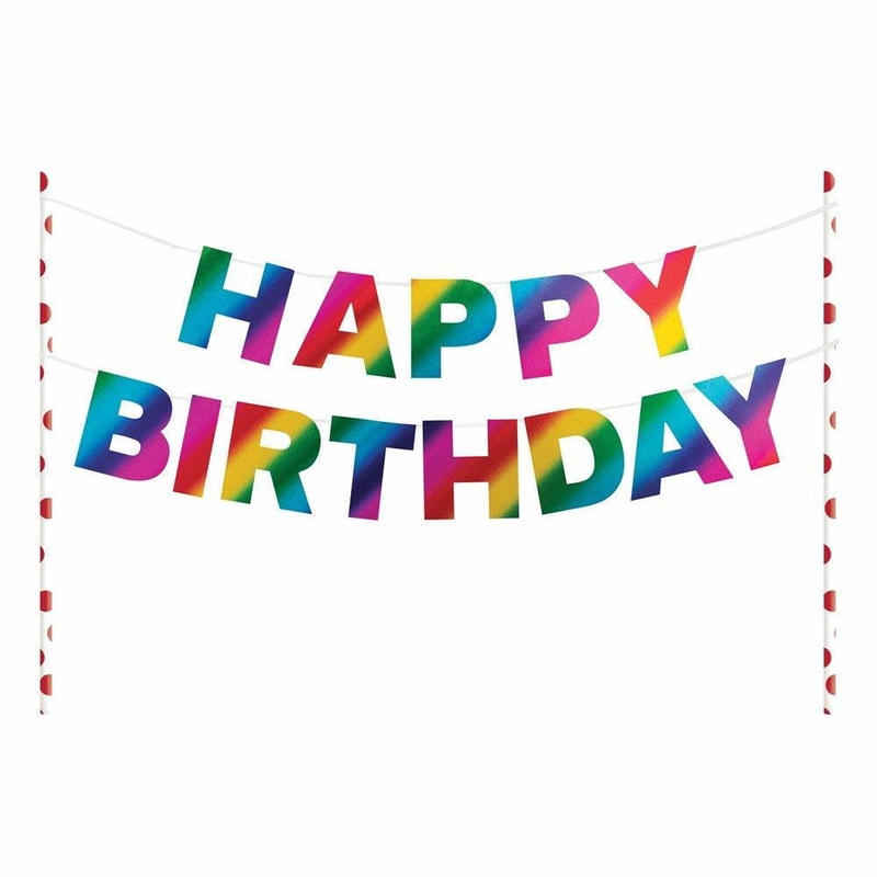 Happy Birthday Pennant Cake Topper Rainbow Foil Birthday 1Ct