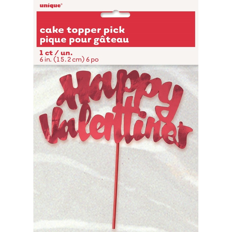 Happy Valentines Day Cake Topper Pick 6in - Red