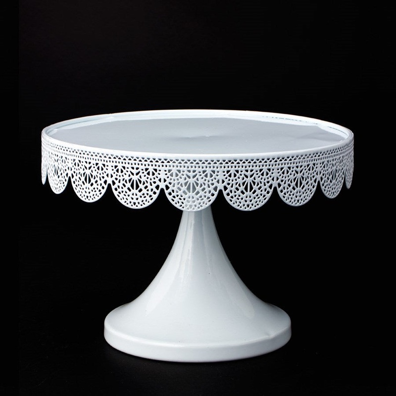 Metal Pedestal Eyelet Cake Stand 6.75in - White