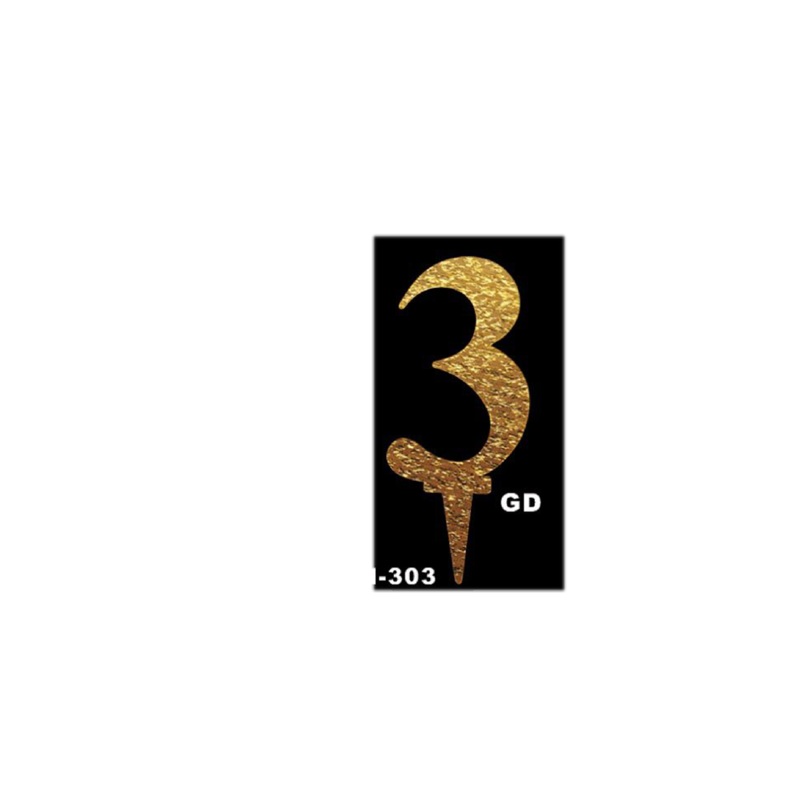 Mirror Acrylic Cake Topper no 3 Gold