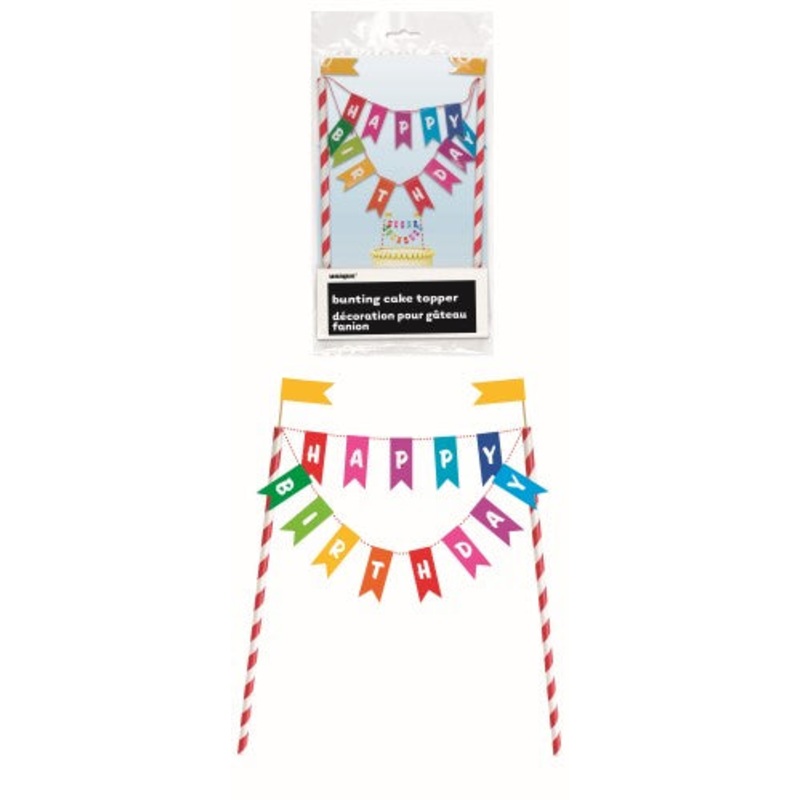 Rainbow Ribbons "Happy Birthday" Bunting Cake Topper