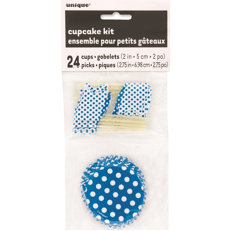Royal Blue Dots Cupcake Kit 24ct