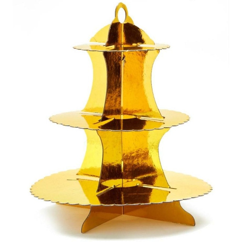 Scalloped Edge 3 Tier Cake Stand - Gold