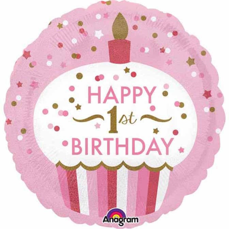 1st Birthday Pink Cupcake 18" Foil Balloon