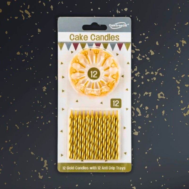 24 Metallic Gold Spiral Cake Candles with 12 Holders  Luxurious Party Essentials