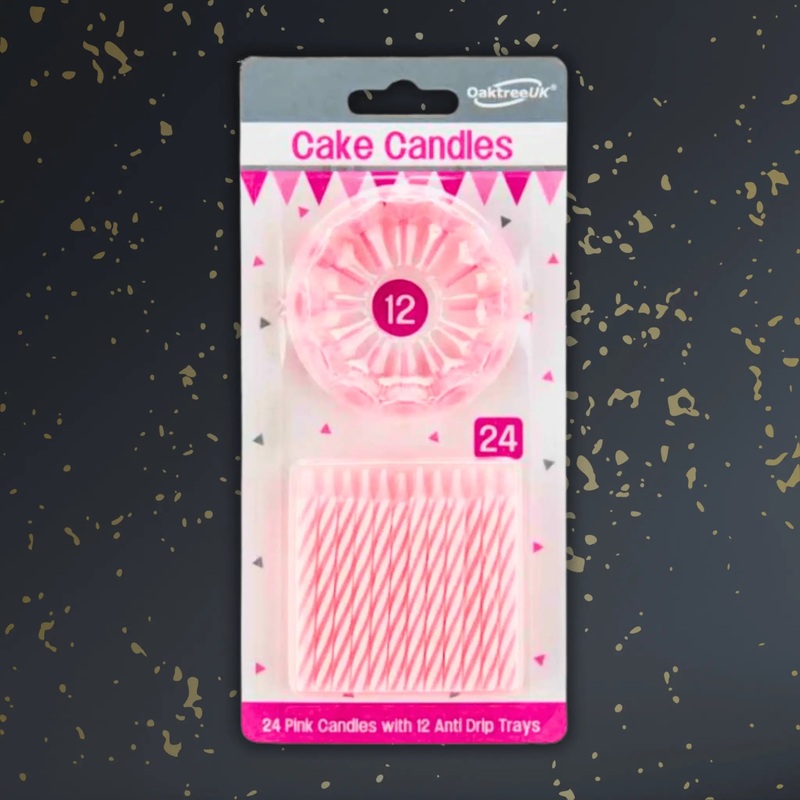 24 Pink Spiral Cake Candles with 12 Holders  Birthday Party Essentials