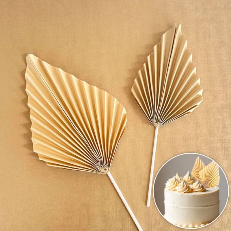 Deco Paper Fan Cake Toppers Set of 2 - Cream