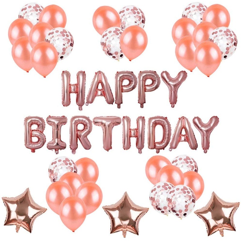 Rose Gold Birthday Party Decoration for Girls, Inflated Happy Birthday Alphabet Banners, Confetti Rose Gold Balloons,Cake Topper for Girls Birthday Supplies (Rose Gold) (Happy Birthday)