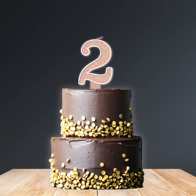 Sparkling Fizz Number 2 Candle  7.5cm Rose Gold Birthday Cake Candle
