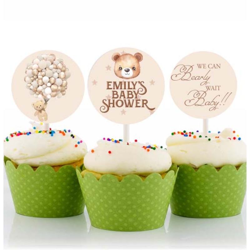 We Can Bearly Wait Party Cupcake Toppers for Decoration