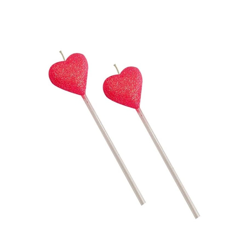 13 Cm Red Glitter Heart Cake Candles (Pack of 3)