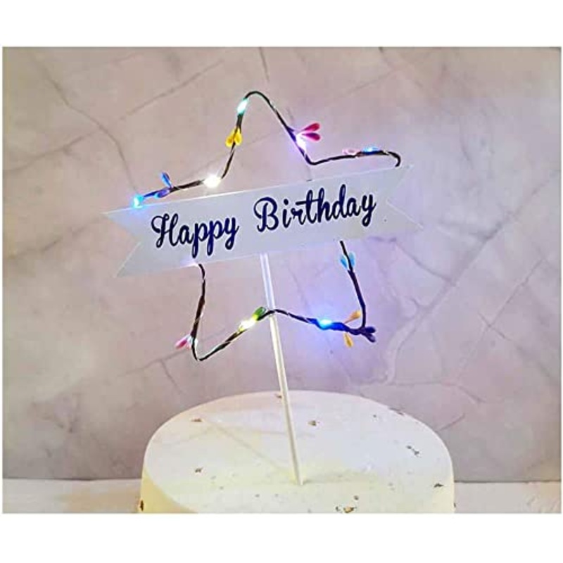 3 Inch Happy Birthday Pentagram Star Shape Multicolor Led Cake Toppers