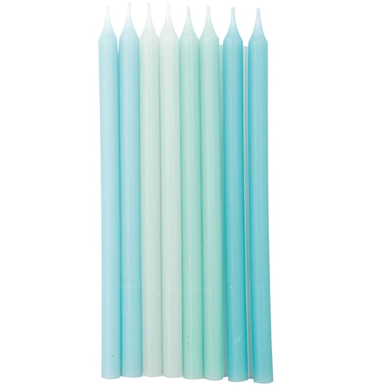 Aqua Blue Ombre Birthday Party Cake Candles |  5 Inch Tall