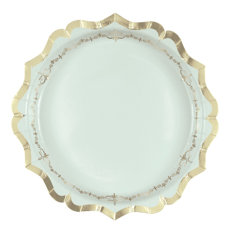 Blue & Gold Scalloped Paper Cake Plates