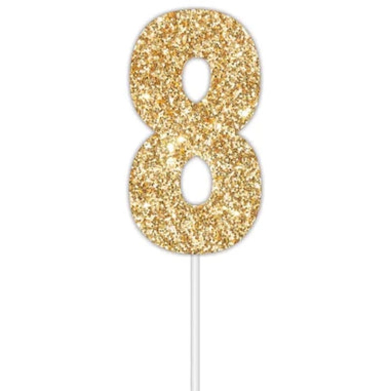 Cake Toper Num Gltr Gold 8