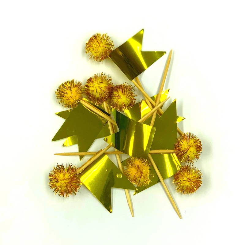 Cake Topper Glam Metallic Gold Flag Picks