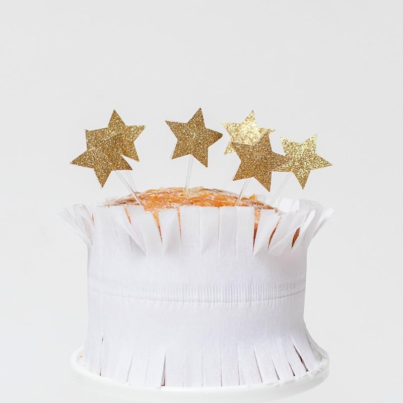 Gold Star Glitter Cupcake Toppers (12 Pack)