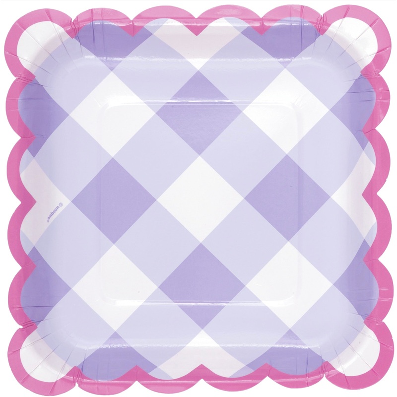 Lavender & Pink Gingham Cake Plates