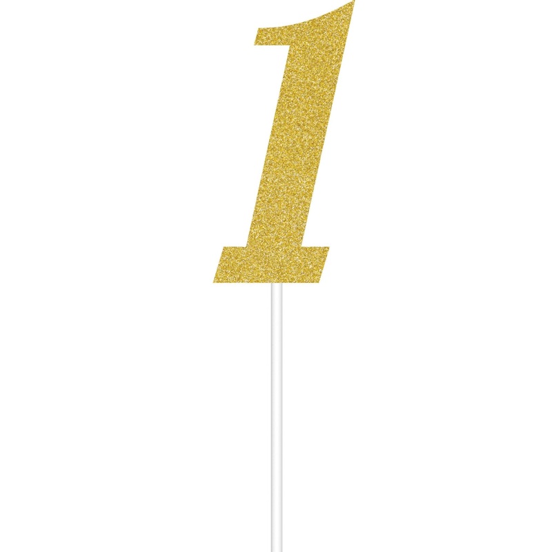 Number One Gold Glitter Cake Topper