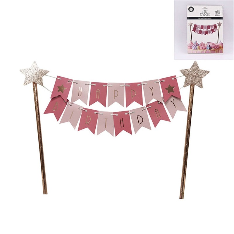 Pink Bunting Happy Birthday Cake Topper