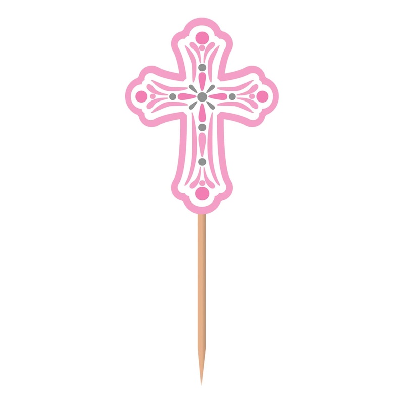 Pink Communion Cupcake Picks 36ct