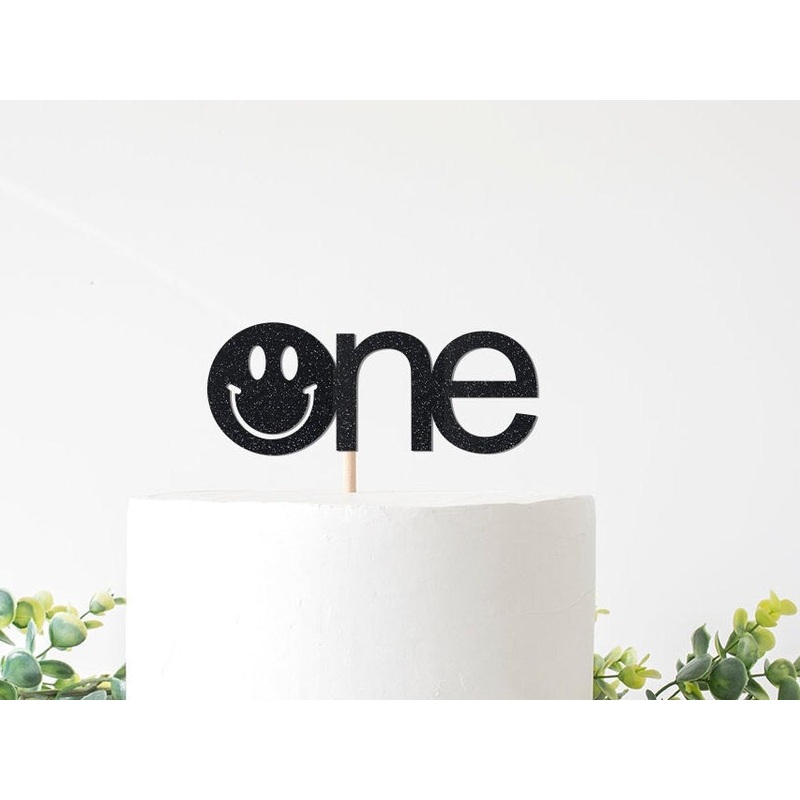 Smiley Face Themed 1st Birthday Cake Topper