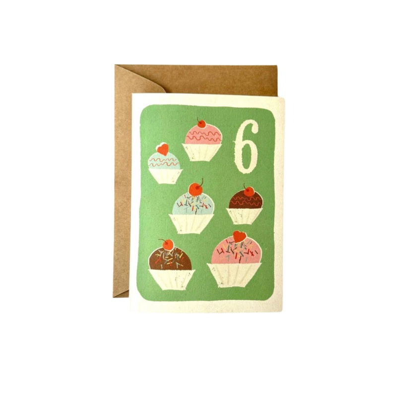 Age 6 Cupcakes Birthday Card