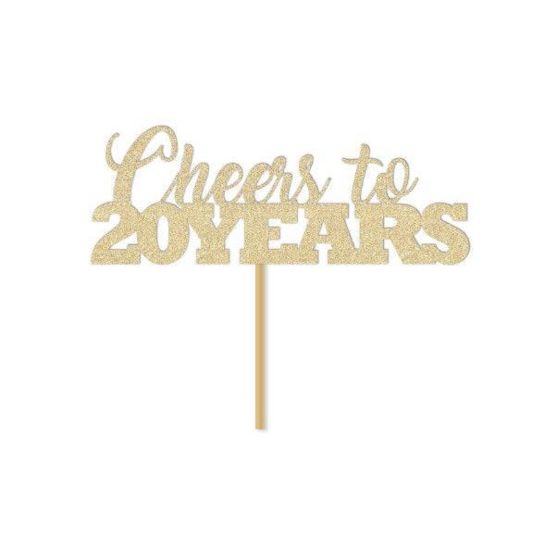 Cheers to 20 Years Birthday Anniversary Cake Topper