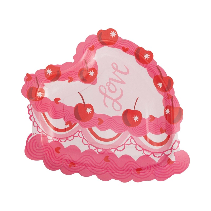 Cherry Love Heart Cake Shaped Plate 8pk.