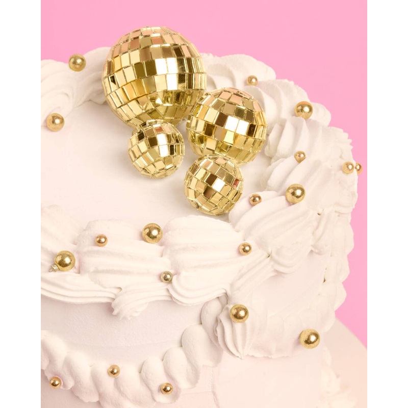 Gold Disco Topper 4 disco ball cake toppers