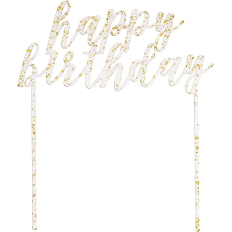 "happy birthday" Cake Topper - Clear with Gold Foil Flecks