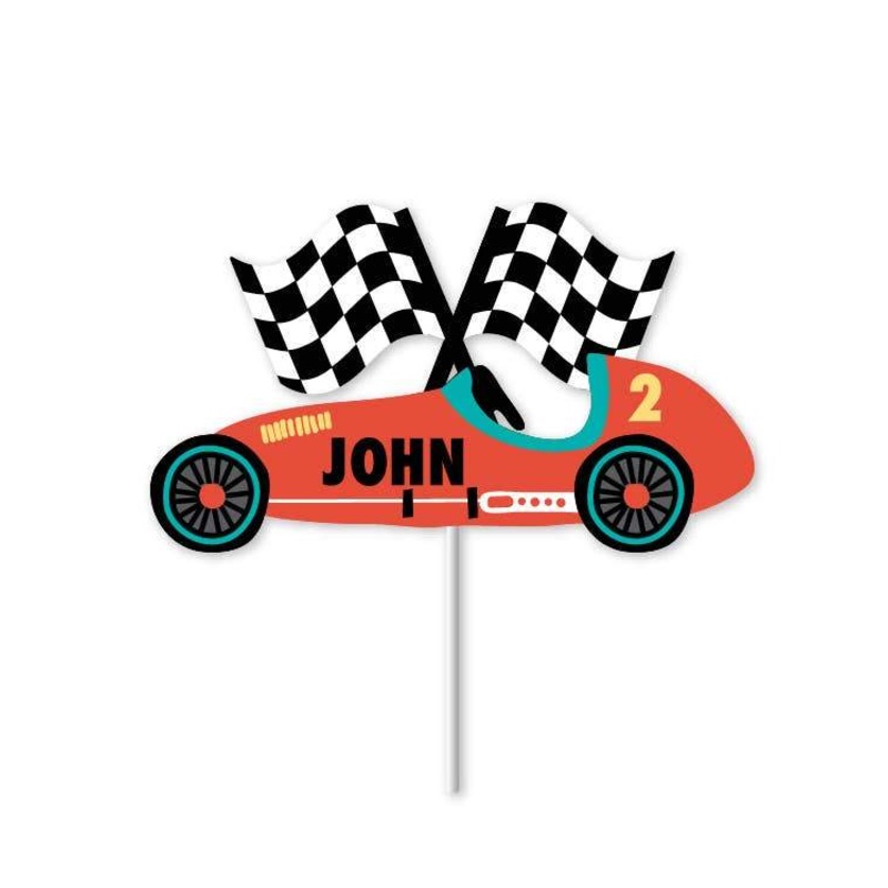 Vintage Race Car Customizable Cake Topper S1007
