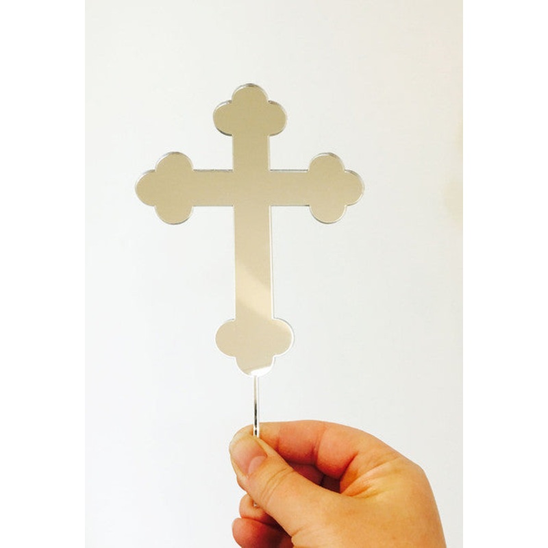 Acrylic Cake Topper - Religious Cross #1 - Mirror Gold