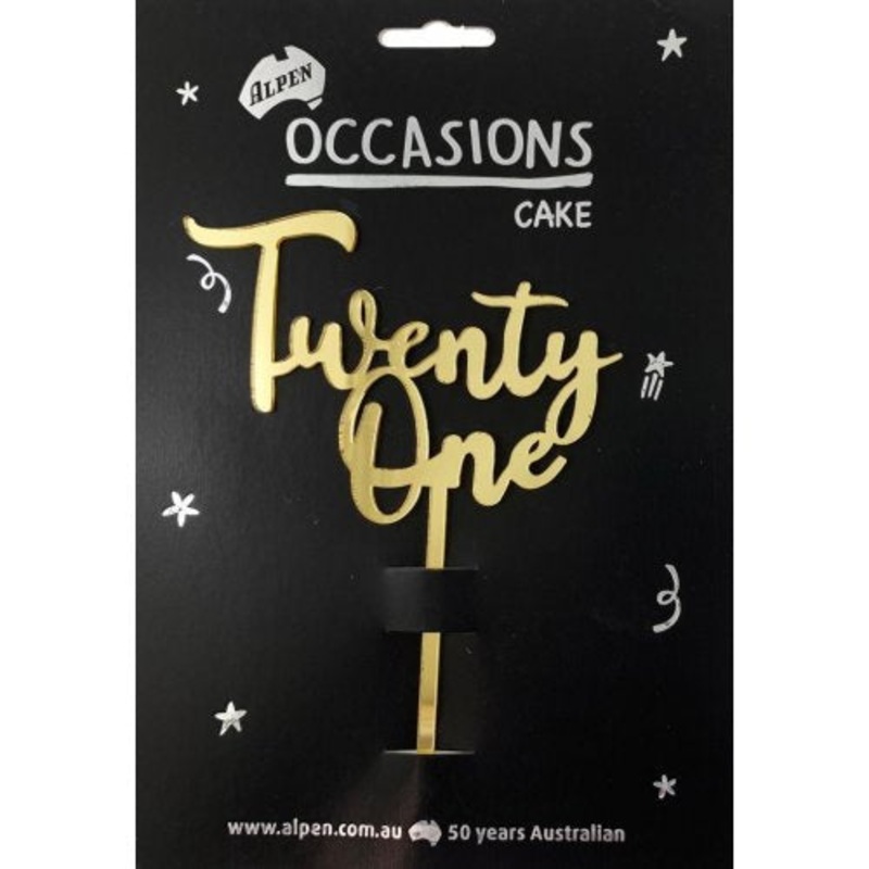Cake Topper - MIRROR GOLD TWENTY ONE SCRIPT