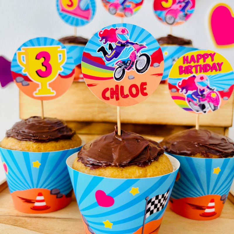 Dirt Bike Girl Cupcake Toppers Set