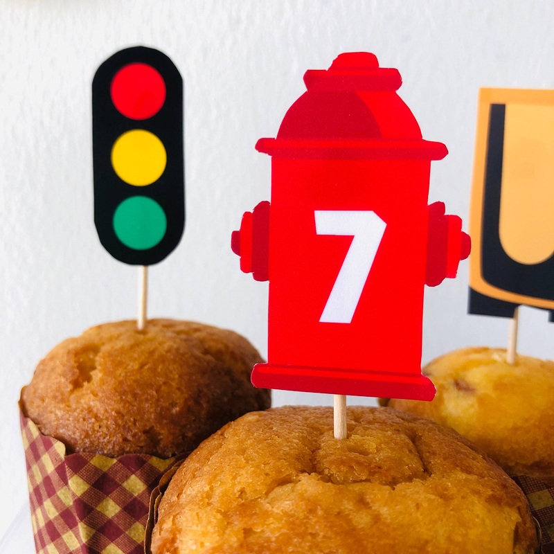 Fire Truck Cupcake Toppers Set